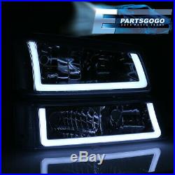 For 03-07 Chevy Silverado LED DRL Black Housing Smoked Lens Reflector Headlights