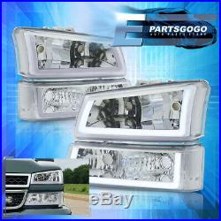 For 03-07 Chevy Silverado LED DRL Chrome Housing Clear Lens Reflector Headlights