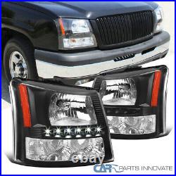 For 03-07 Chevy Silverado Matte Black Headlights Lamps+SMD LED Strip Left+Right
