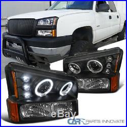 For 03-07 Silverado Avalanche Black Halo Projector Headlights with Bumper Lamps