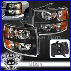 For 07-13 Chevy Silverado Replacement Head Lights Lamps Assembly Black Amber Set