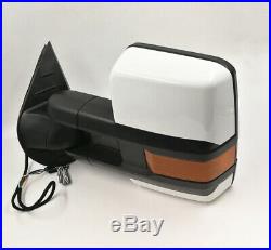 For 07-13 Silverado Painted White Tow Power+Heated Amber LED Turn Signal Mirrors