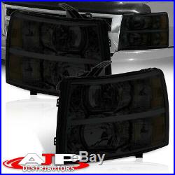 For 07-13 Silverado Pick Up Truck Smoke Crystal Amber Headlights Front Lamp Pair