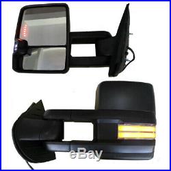 For 07-13 Silverado Sierra Black Tow Power+Heated LED Turn Signal Mirrors New