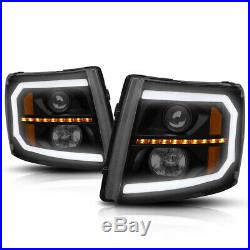 For 07-14 Chevy Silverado C-Bar LED DRL+Chasing Turn Signal Projector Headlights