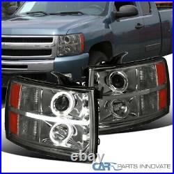 For 07-14 Chevy Silverado LED Dual Halo Smoke Projector Headlights Left+Right