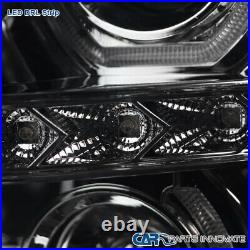For 07-14 Chevy Silverado LED Halo Smoke Projector Headlights Tinted Head Lamps