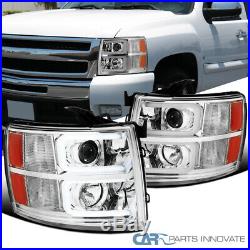 For 07-14 Chevy Silverado Pickup Clear LED Bar Projector Headlights Left+Right