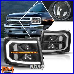 For 07-14 Silverado C-Bar LED DRL+Sequential Turn Signal Projector Headlights