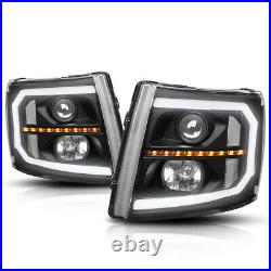 For 07-14 Silverado C-Bar LED DRL+Sequential Turn Signal Projector Headlights
