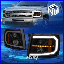 For 07-14 Silverado LED DRL Sequential Turn Signal Projector Headlights Tinted
