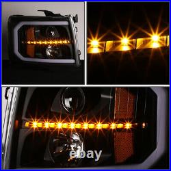 For 07-14 Silverado Led Drl Tube+sequential Turn Signal Projector Headlight Lamp