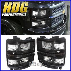 For 14 15 Chevrolet Silverado 1500 Black Housing Led Headlights Clear Reflectors