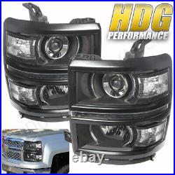 For 14-15 Chevy Silverado 1500 Black Clear Projector LED DRL Strip Headlights