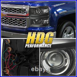 For 14-15 Chevy Silverado 1500 Black Clear Projector LED DRL Strip Headlights