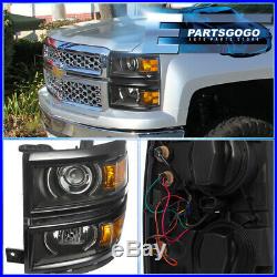 For 14-15 Chevy Silverado 1500 Black Housing Amber Projector Led Drl Headlights