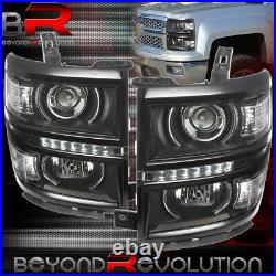 For 14-15 Chevy Silverado 1500 Black Housing Projector LED DRL Strip Headlights