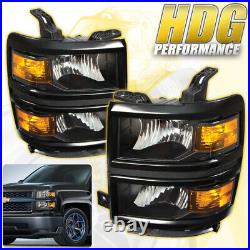 For 14-15 Chevy Silverado 1500 Head Lights Assembly Pair Black Amber Reflector