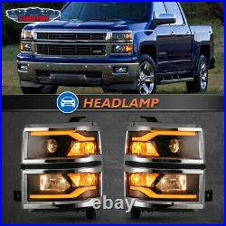 For 14-15 Chevy Silverado 1500 LED Headlights Sequential Turn Signal DRL Pair