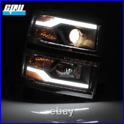 For 14-15 Chevy Silverado 1500 Sequential Turn Signal Headlights LED DRL Pair