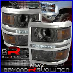 For 14-15 Chevy Silverado 1500 Smoke Projector Center LED DRL Strip Headlights