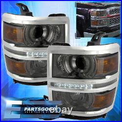 For 14-15 Chevy Silverado 1500 Smoked Amber Projector LED DRL Headlights Lamps