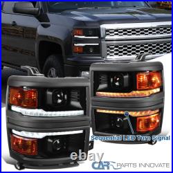 For 14-15 Silverado 1500 Black / Smoke Switchback LED Strip Projector Headlights