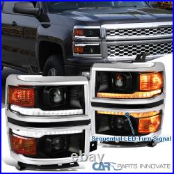 For 14-15 Silverado 1500 Black Smoke Switchback LED Strip Projector Headlights