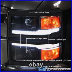 For 14-15 Silverado 1500 Black / Smoke Switchback LED Strip Projector Headlights