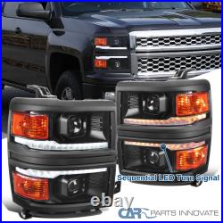 For 14-15 Silverado 1500 Black Switchback LED Strip Projector Headlights Lamps