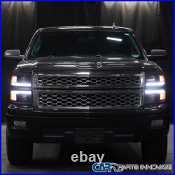 For 14-15 Silverado 1500 Black Switchback LED Strip Projector Headlights Lamps
