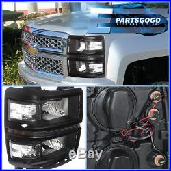 For 14-15 Silverado 1500 Led Black Replacement Headlights Lamps Clear Reflectors