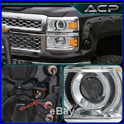 For 14-15 Silverado Chrome Head Lamps Amber Turn Signal Projector Led Strip Drl