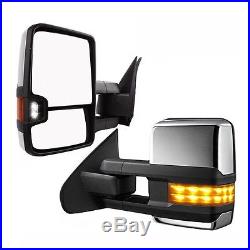 For 14-18 Silverado Sierra Chrome Power+Heated+LED Turn Signal Towing mirrors