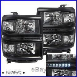 For 14-2015 Chevy Silverado 1500 Black Housing Led Headlights Clear Turn Signal