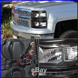 For 14-2015 Chevy Silverado 1500 Black Housing Led Headlights Clear Turn Signal