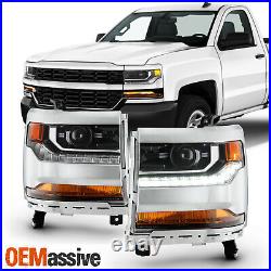 For 16-19 Silverado 1500 HID/Xenon Projector Chrome Headlight withLED Parking Pair