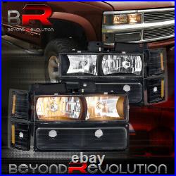 For 1994-1998 Silverado Suburban Black Amber Head Lamps + Bumper Corner Lights