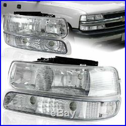For 1999-2002 Chevy Silverado 2 Piece Chrome Housing Headlights + Bumper Lamps