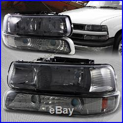 For 1999-2002 Chevy Silverado 2 Piece Smoke Housing Headlights + Bumper Lamps