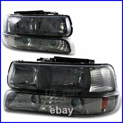 For 1999-2002 Chevy Silverado 2 Piece Smoke Lens Headlights + Bumper Lamps
