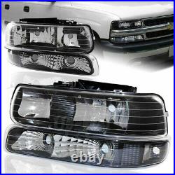 For 1999-2002 Chevy Silverado BLK Housing Headlights+Bumper Clear Reflector Lamp