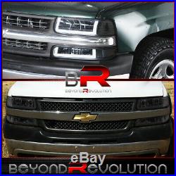 For 1999-2002 Silverado LED DRL Clear Reflectors Smoked Headlamps Bumper Lights