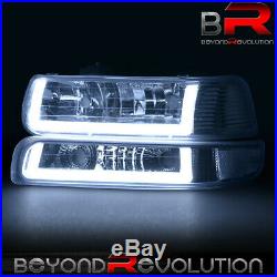 For 1999-2002 Silverado Suburban LED DRL Clear Reflector Headlamps Bumper Lights