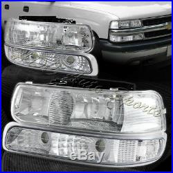 For 2000-2006 Chevy Suburban 1500 2500 Chrome Housing Headlights + Bumper Lamps