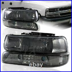 For 2000-2006 Chevy Suburban Chrome Housing Smoke Lens Headlights + Bumper Lamps