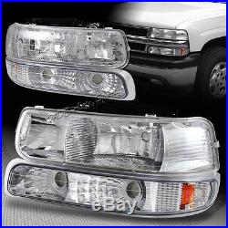 For 2000-2006 Chevy Tahoe 2 Piece Chrome Housing Headlights + Bumper Lamps Combo