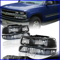 For 2000-2006 Chevy Tahoe Black Housing Headlights+Bumper Clear Reflector Lamps