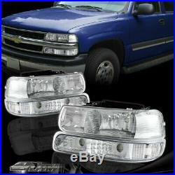 For 2000-2006 Chevy Tahoe Chrome Headlights + Bumper Clear Reflector Lamps Combo