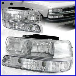 For 2000-2006 Chevy Tahoe Chrome Housing Clear Lens Headlights + Bumper Lamps